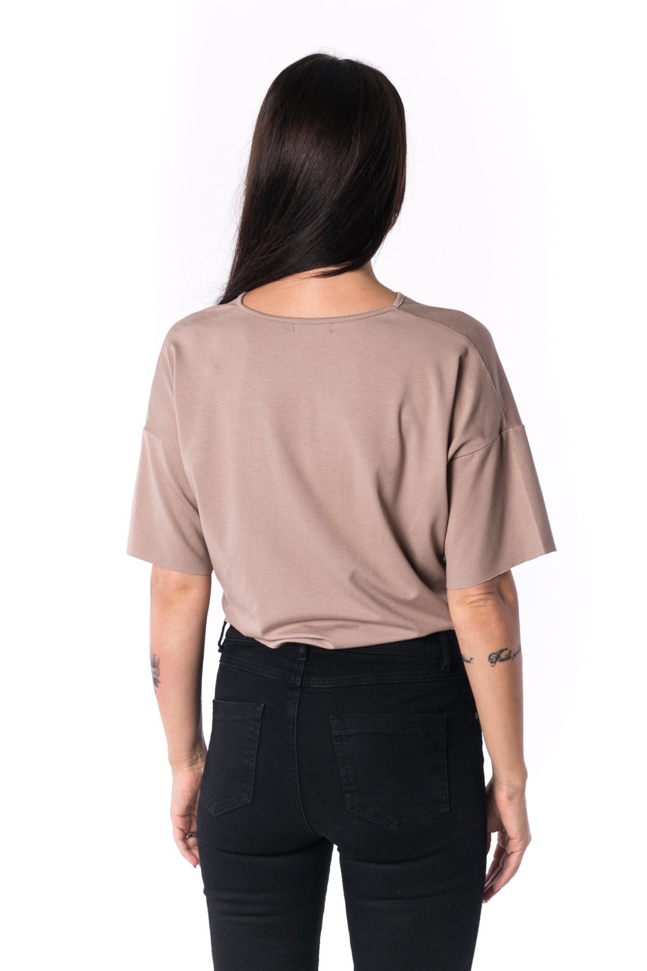 TheG Woman Paneled Oversize Crop Tričko s výstřihem do V 17 // mocca