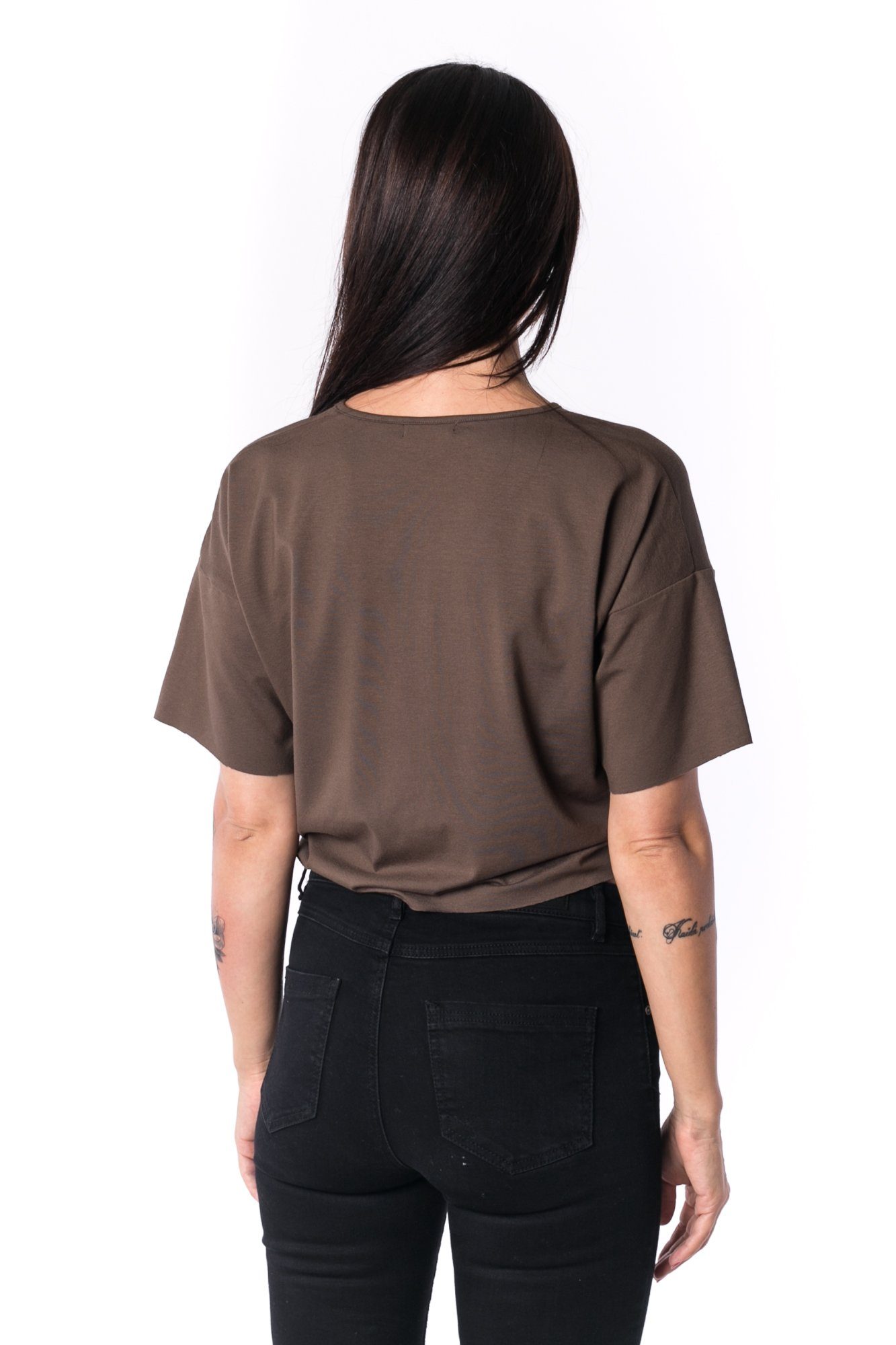 TheG Woman Paneled Oversize Crop Tričko s výstřihem do V 17 // firgreen