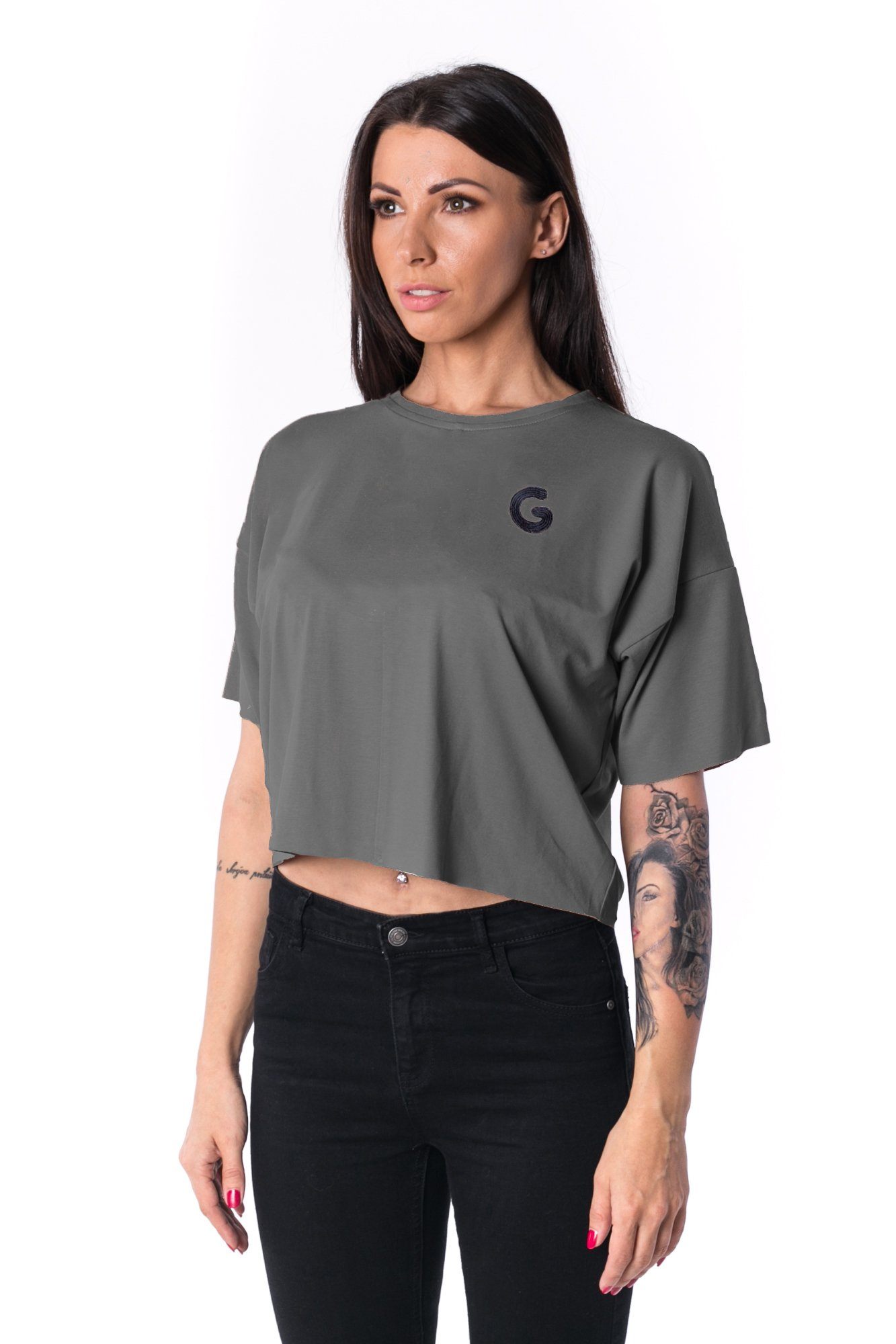 Dámské panelované oversized triko Cropped 17 // šedé