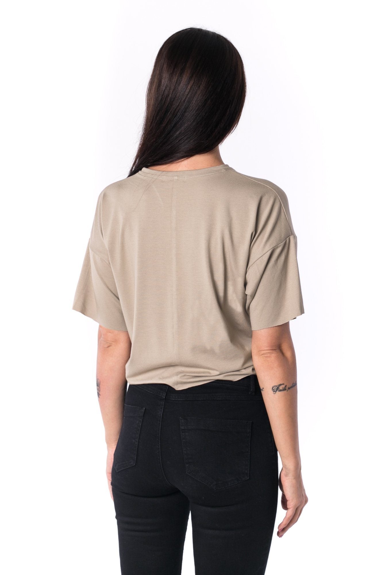 Woman Paneled Oversized Cropped Tee 17 // krémové