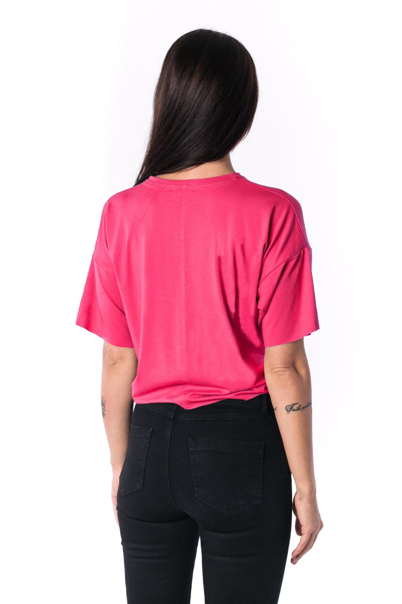 Dámské panelované oversized triko Cropped 17 // fuchsie