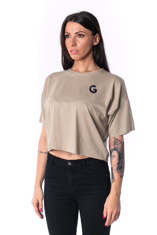 Woman Paneled Oversized Cropped Tee 17 // krémové